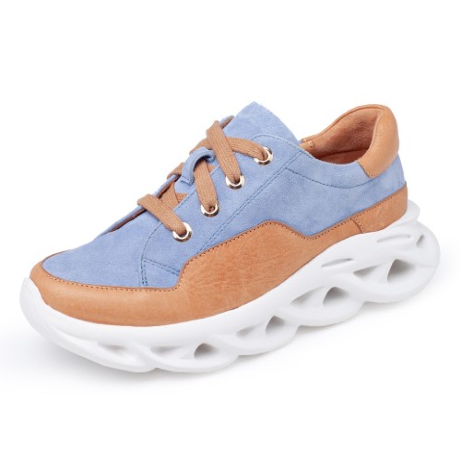 Women'S Yes Brand Shoes Walking | Yes Brand Shoes Women'S Serenity In Denim Kid Suede/Cognac Plonge Leather