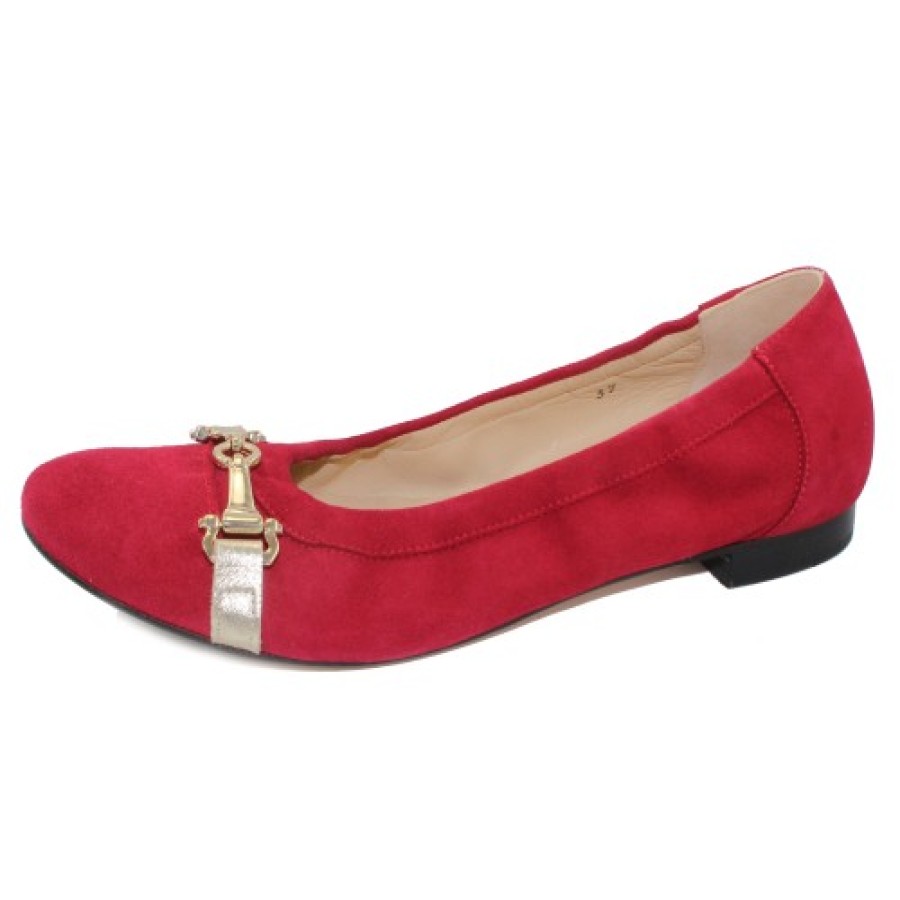 Women'S Lalisa Ballet | Lalisa Women'S Chloe 195203 In Red Suede/Gold Calfskin Leather