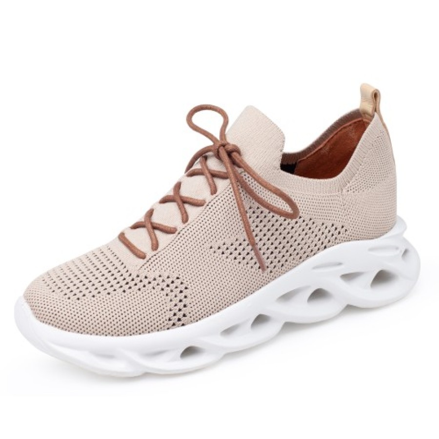 Women'S Yes Brand Shoes Lace Up | Yes Brand Shoes Women'S Sallie Lace In Beige Knit Fabric