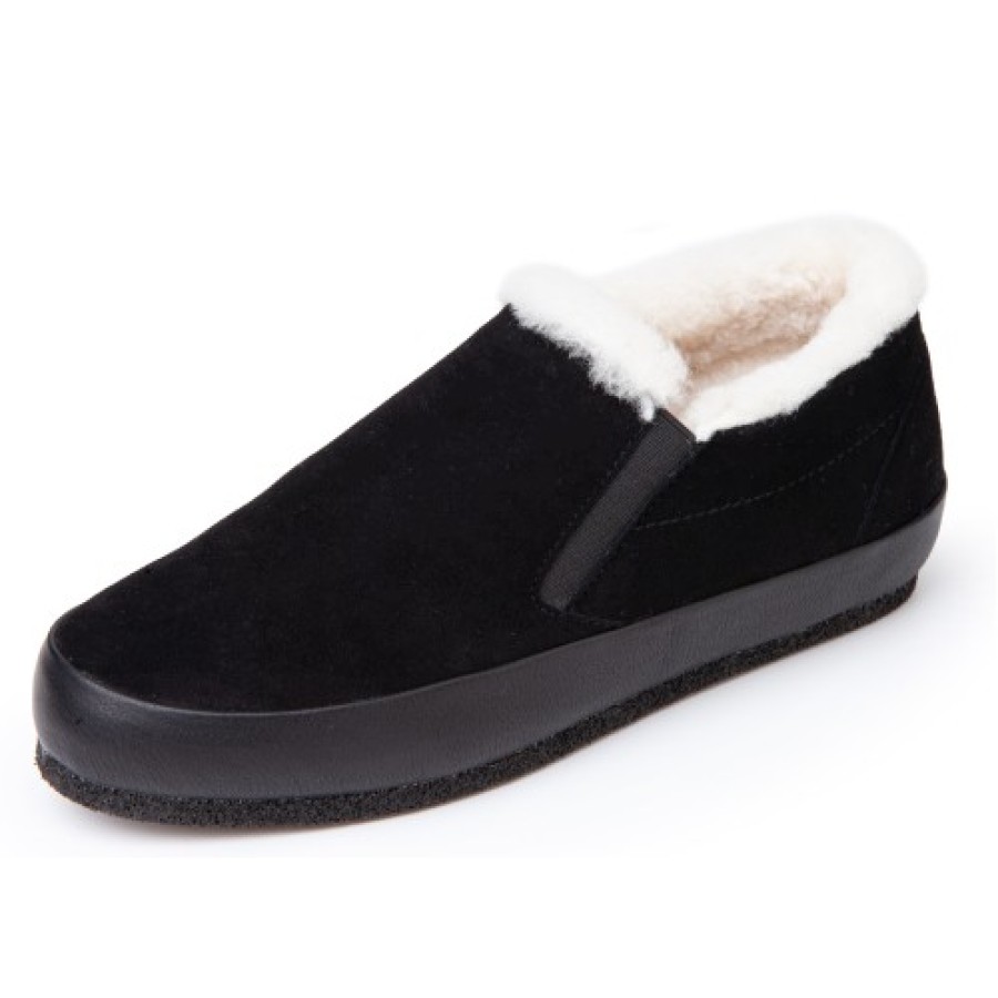 Women'S Yes Brand Shoes Travel | Yes Brand Shoes Women'S Cynthia In Black Water Resistant Suede/White Fur