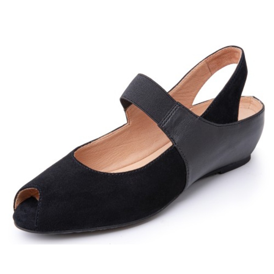 Women'S Yes Brand Shoes Travel | Yes Brand Shoes Women'S Paula In Black Kid Suede/Plonge Leather