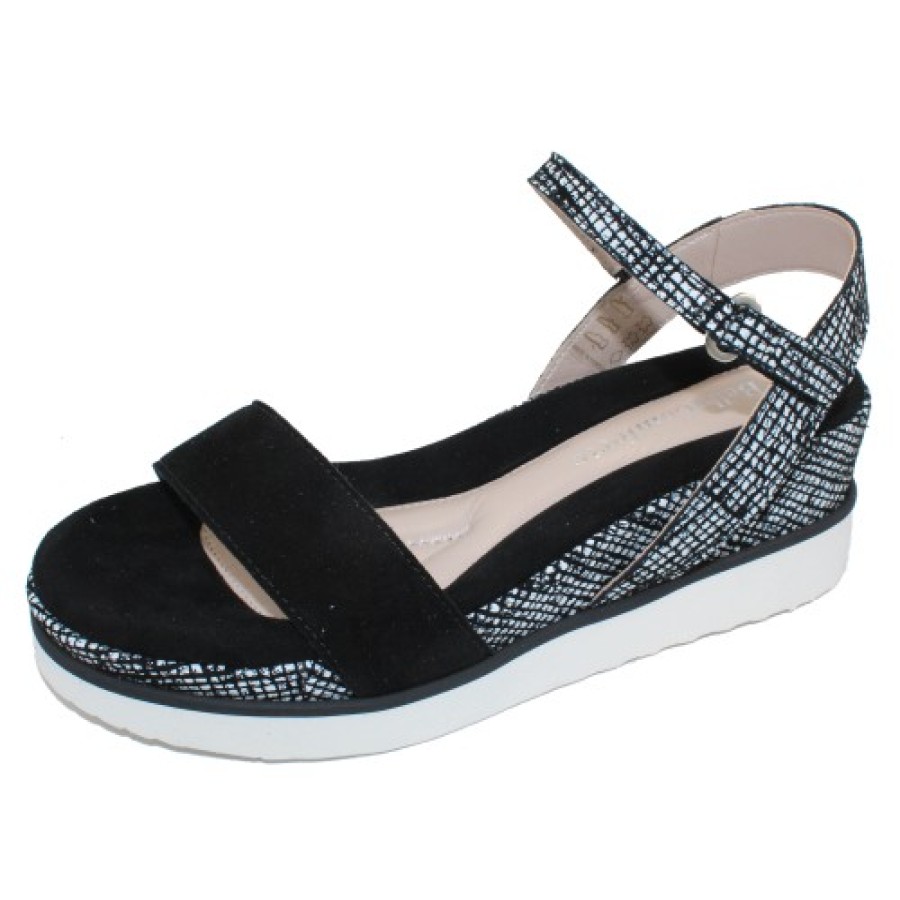 Women'S Bella Comforto Wedges | Bella Comforto Women'S Dalia 8.63.05 In Black/White Velour Suede