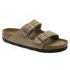 Men'S Birkenstock Slides | Birkenstock Men'S Arizona Soft Footbed In Taupe Suede - Regular Width