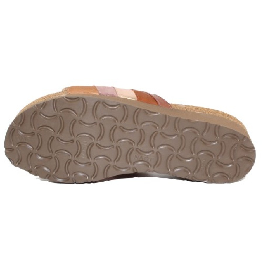 Women'S Naot Slides | Naot Women'S Portia In Mocha Rose/Soft Maple/Rose Gold Leather Combo