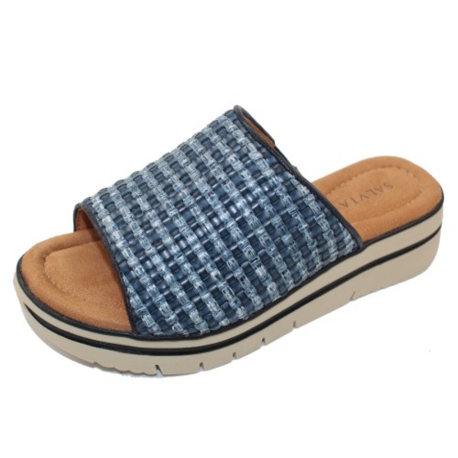 Women'S Salvia Platforms | Salvia Women'S Annica In Navy Woven Raffia