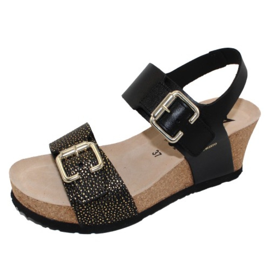 Women'S Mephisto Wedges | Mephisto Women'S Lissandra In Black Waxy Leather/Condor 2800/02