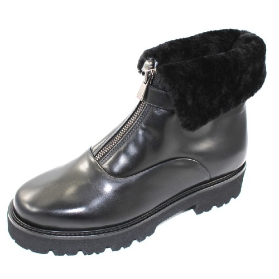 Women'S Pas De Rouge Boots & Booties | Pas De Rouge Women'S Marta 3707Wp In Black Waterproof Idro Leather/Fur