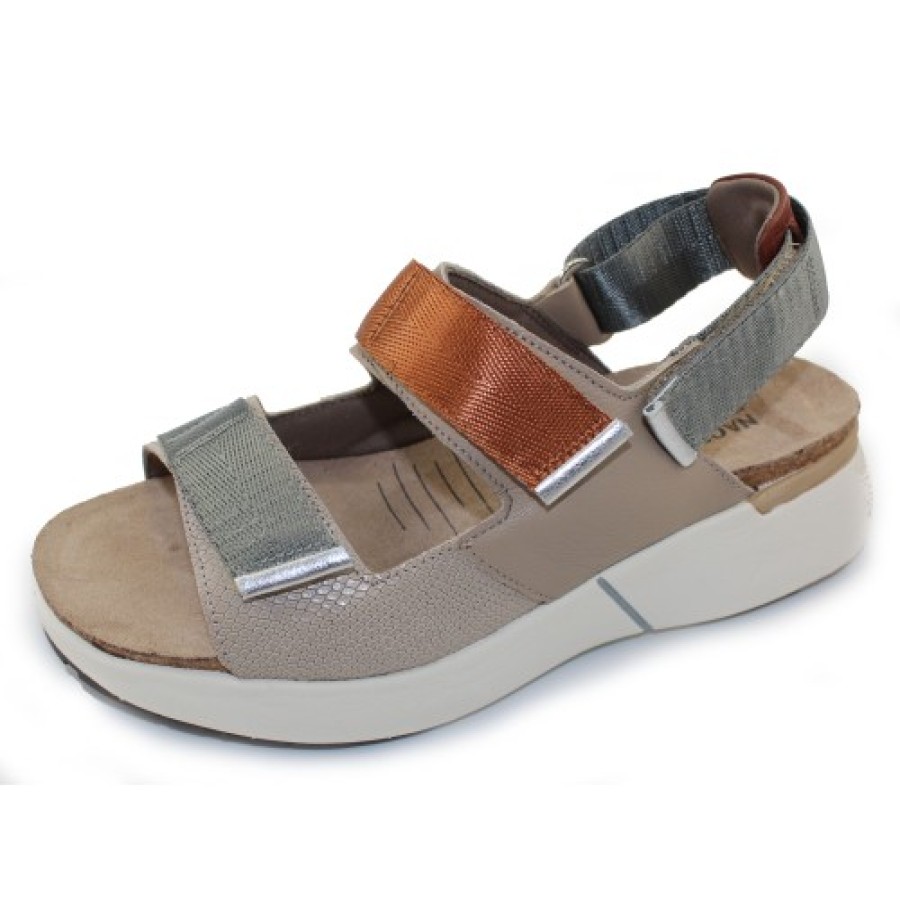 Women'S Naot Wedges | Naot Women'S Odyssey In Beige Lizard/Soft Beige/Chestnut/Silver Leather