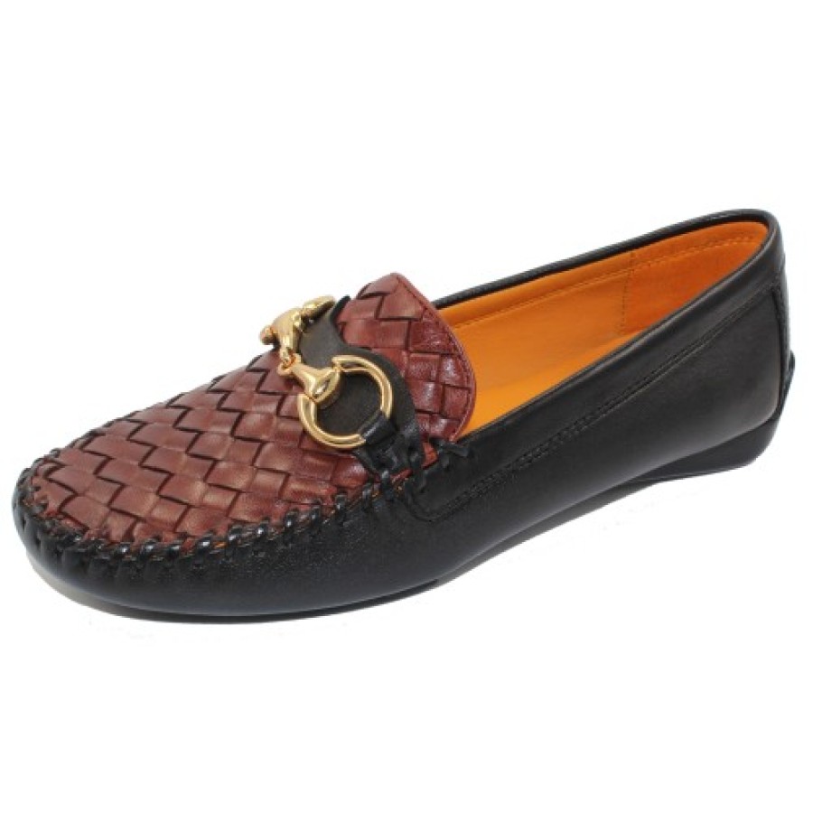 Women'S Robert Zur Slip Ons | Robert Zur Women'S Perlata In Black Glove/Luggage Woven Glove Leather