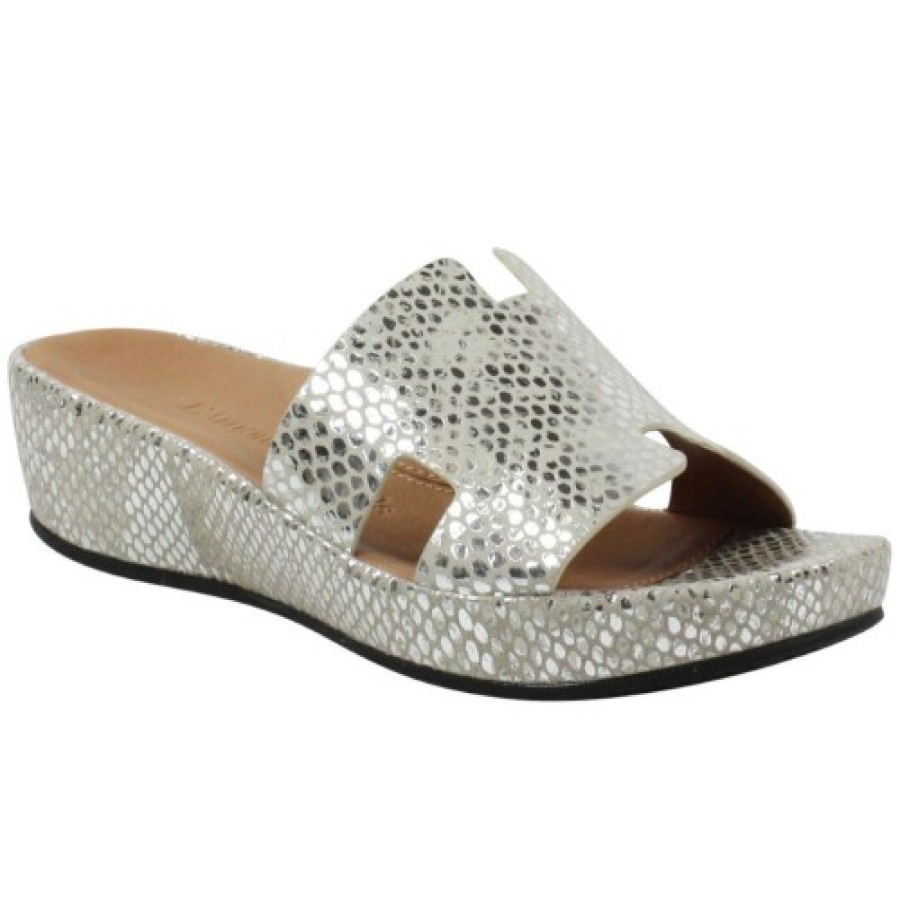 Women'S Lamour Des Pieds Travel | Lamour Des Pieds Women'S Catiana In Silver/Gold Snake Printed Leather