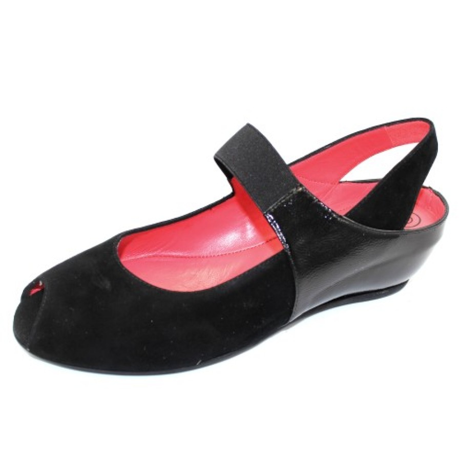 Women'S Pas De Rouge Pumps | Pas De Rouge Women'S Silvia R918 In Black Suede/Crinkle Patent Leather