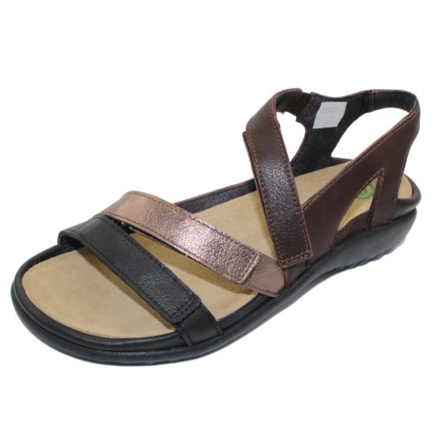 Women'S Naot Wedges | Naot Women'S Whetu In Soft Black/Radiant Copper/Soft Brown Leather