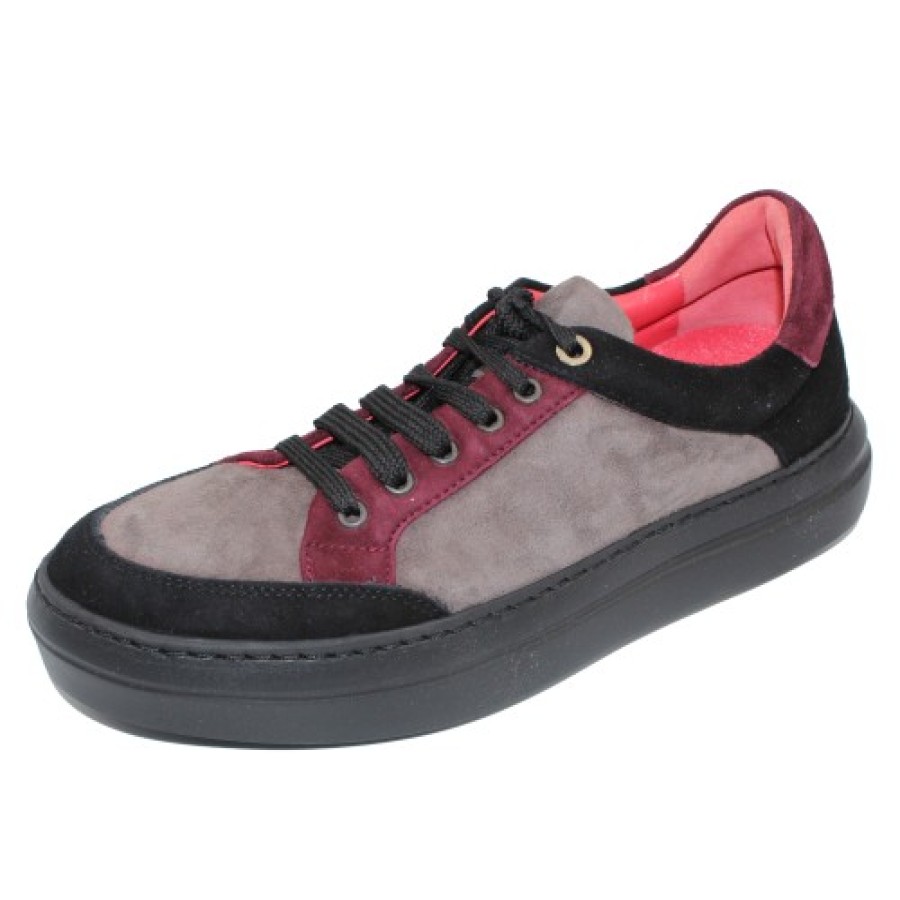 Women'S Pas De Rouge Platforms | Pas De Rouge Women'S Zeila 2072 In Black/Grigio/Burgundy Suede