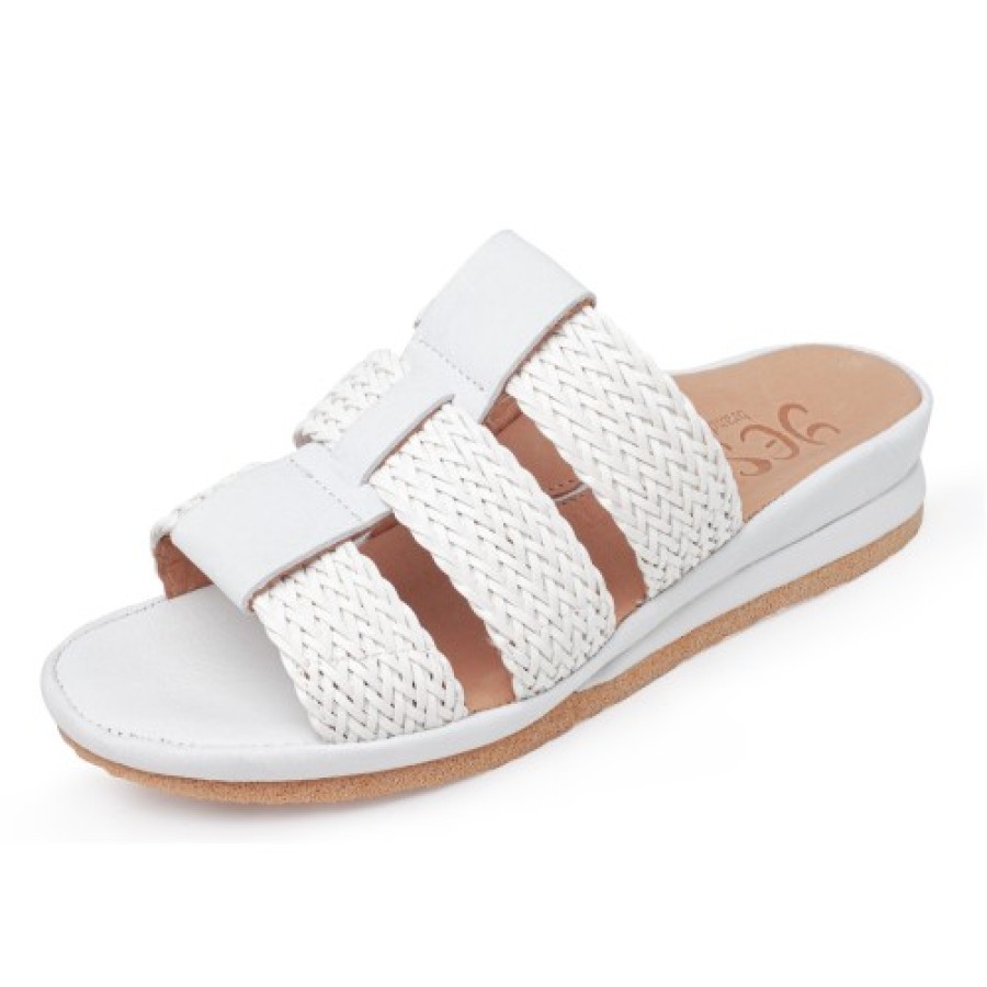 Women'S Yes Brand Shoes Wedges | Yes Brand Shoes Women'S Diane In White Woven Leather/Plonge Leather