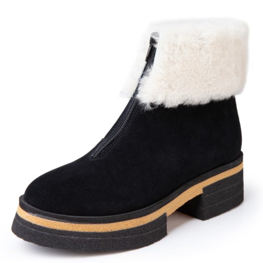 Women'S Yes Brand Shoes Platforms | Yes Brand Shoes Women'S Blair In Black Water Resistant Suede/White Fur