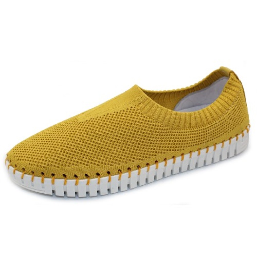 Women'S Eric Michael Wedges | Eric Michael Women'S Lucy In Yellow Knit/Nubuck