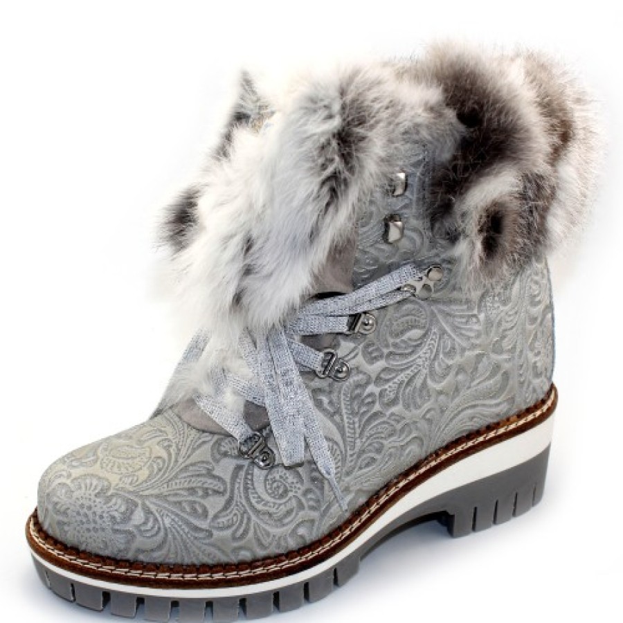 Women'S Regina Boots & Booties | Regina Women'S 450 In Silver Waterproof Embossed Leather/Rabbit