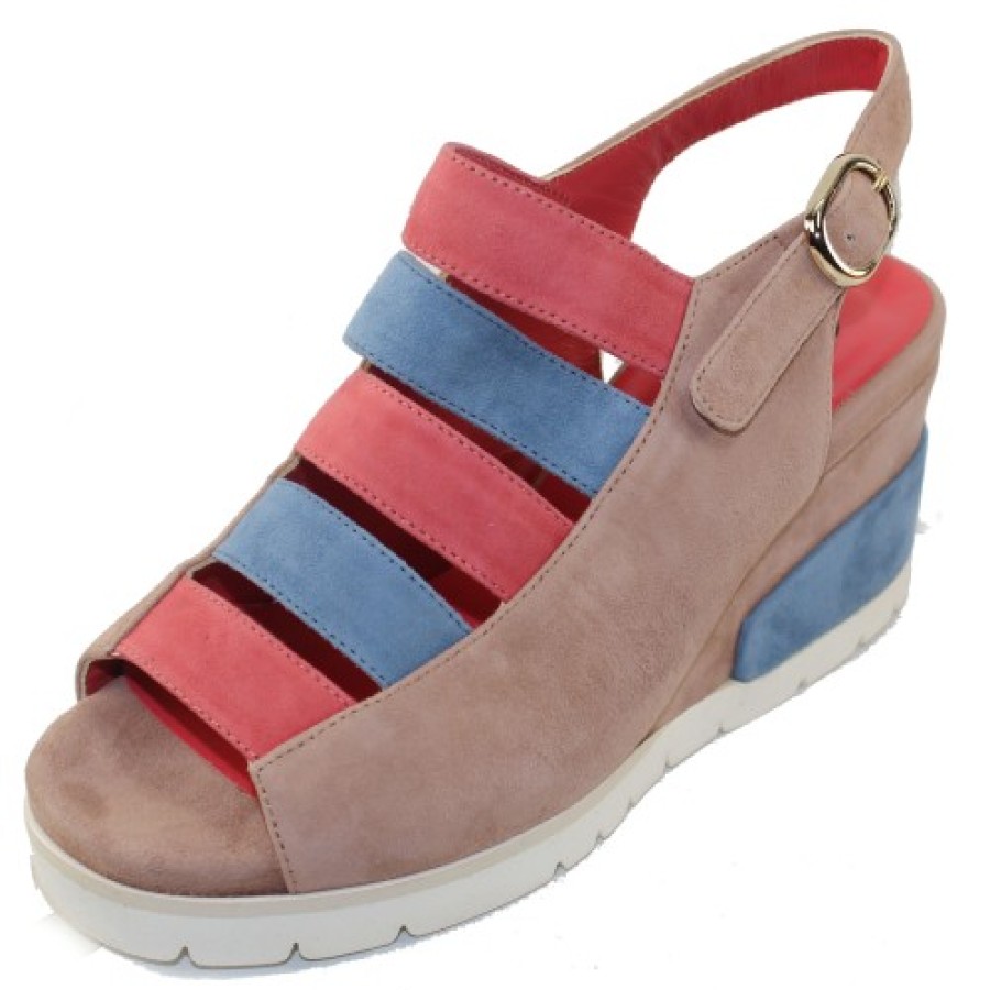 Women'S Pas De Rouge Wedges | Pas De Rouge Women'S Fleur 2325 In Onice Beige Suede/Multi Combi