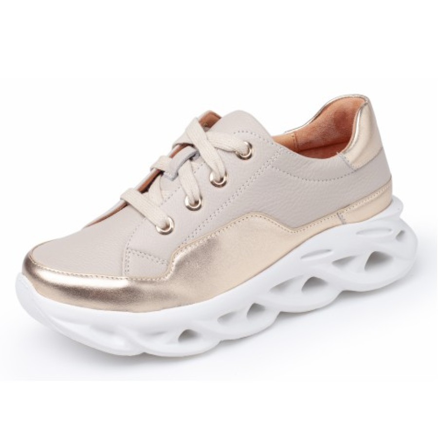 Women'S Yes Brand Shoes Women'S New Arrivals | Yes Brand Shoes Women'S Serenity In Beige Plonge Leather/Gold Metallic Leather