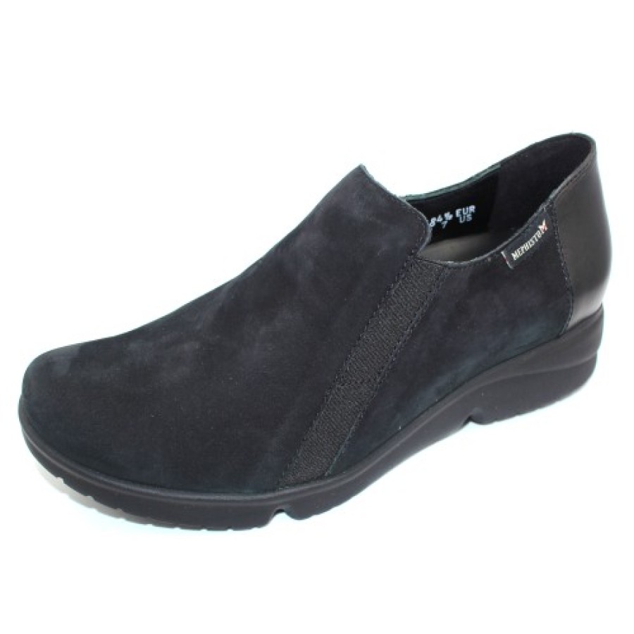 Women'S Mephisto Wedges | Mephisto Women'S Romea In Black Bucksoft/Smooth Leather 6900/4000