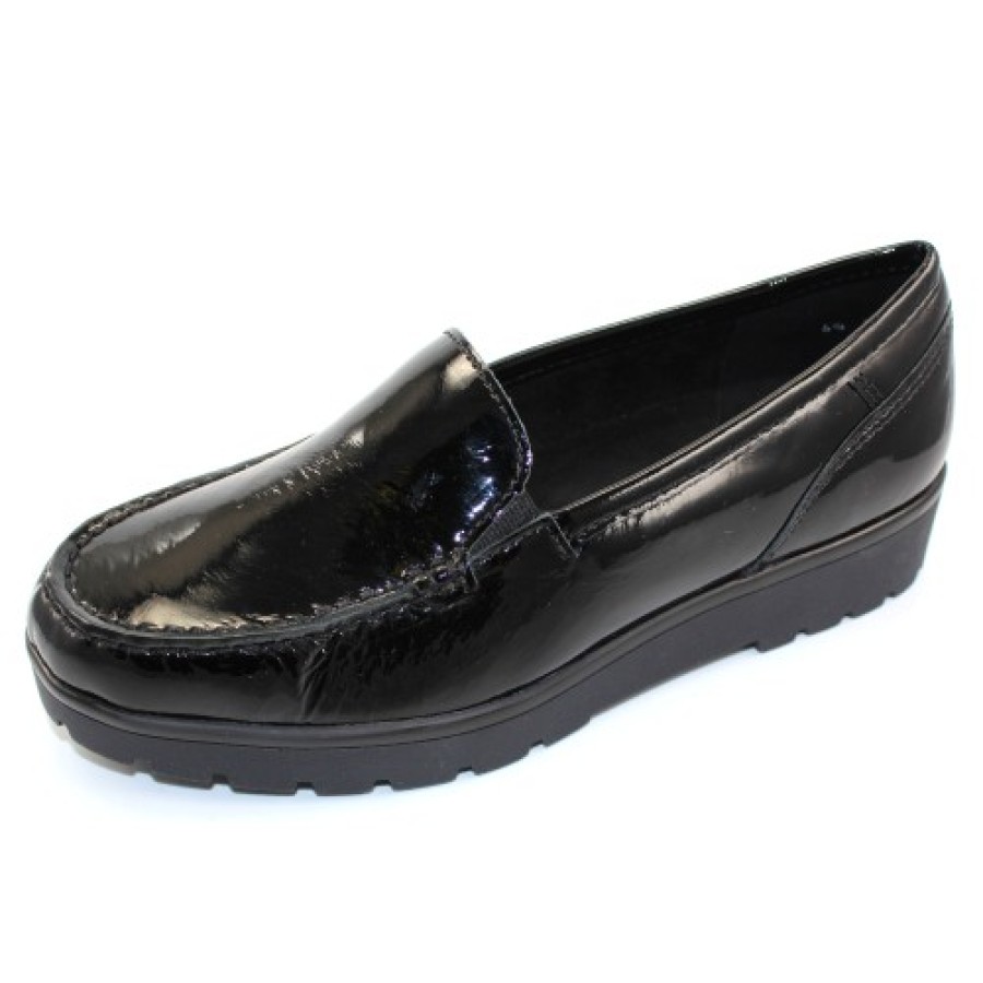 Women'S Ara Loafers | Ara Women'S Dewitt In Black Lack Patent Leather