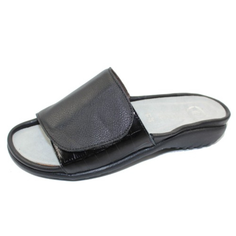 Women'S Naot Slides | Naot Women'S Ipo In Soft Black/Black Croco Leather