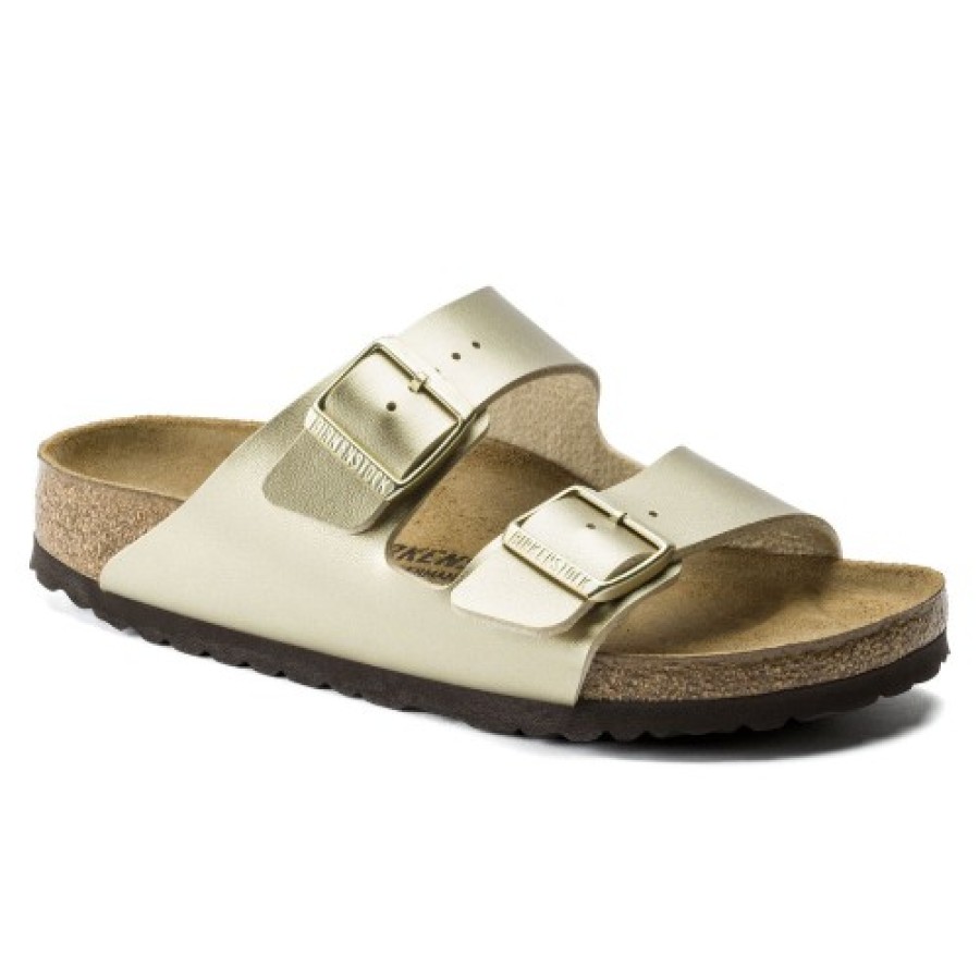 Women'S Birkenstock Flats | Birkenstock Women'S Arizona In Gold Birki-Flor