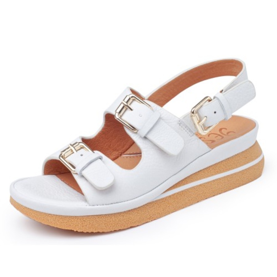 Women'S Yes Brand Shoes Wedges | Yes Brand Shoes Women'S Anna In White Plonge Leather