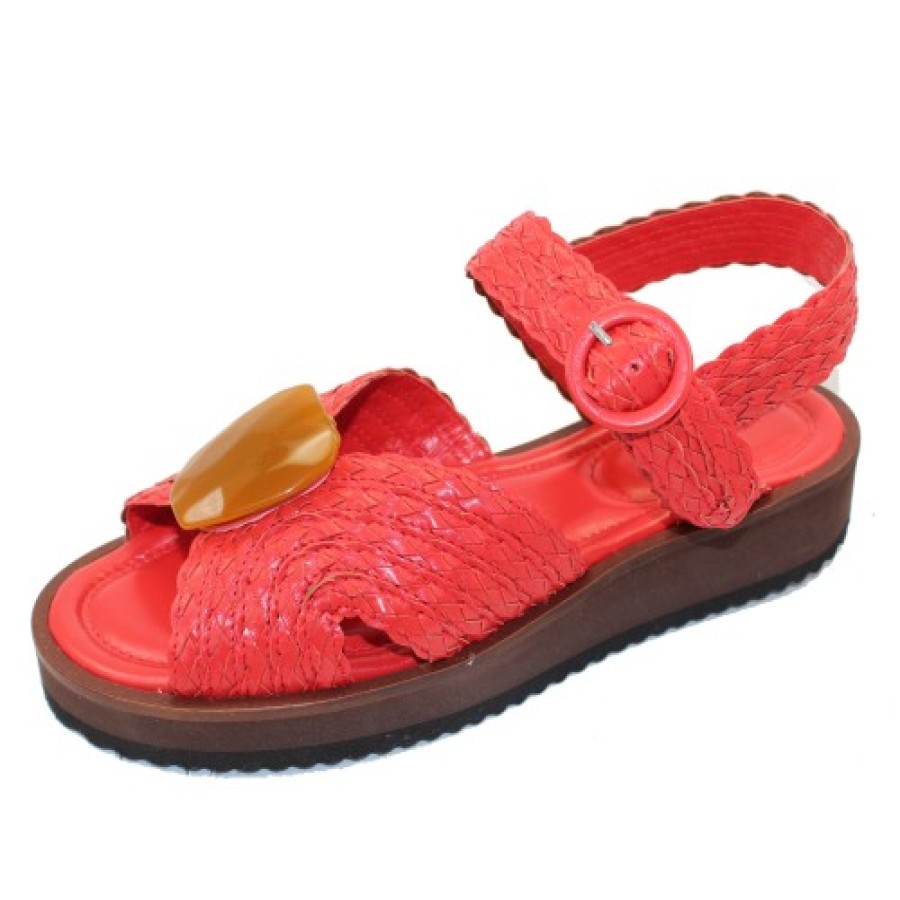 Women'S Pas De Rouge Back Straps | Pas De Rouge Women'S Bali 3920 In Red Woven Nappa Leather