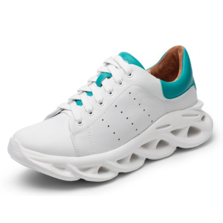 Women'S Yes Brand Shoes Walking | Yes Brand Shoes Women'S Sunrise In White/Turquoise Leather