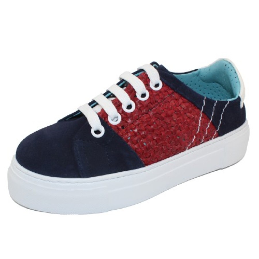 Women'S Thierry Rabotin Lace Up | Thierry Rabotin Women'S Alana In Navy Suede/Red Woven Leather