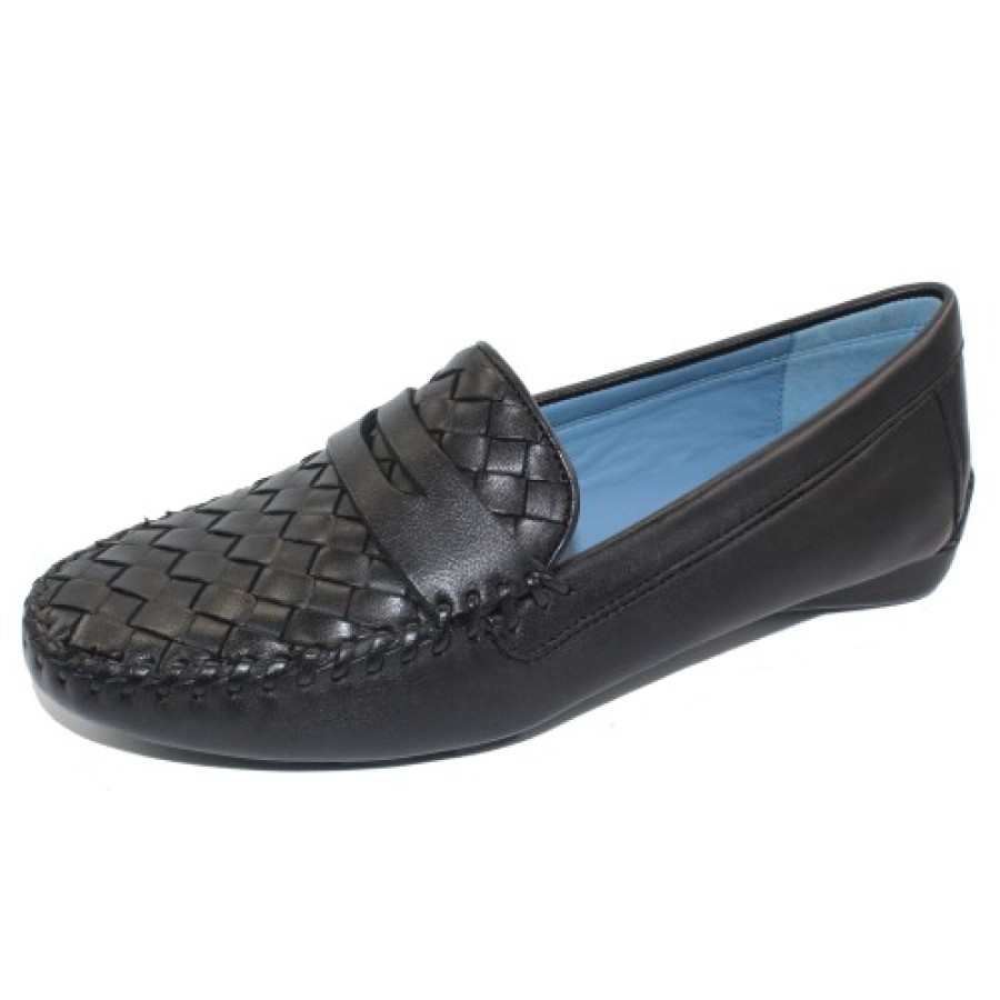 Women'S Robert Zur Slip Ons | Robert Zur Women'S Petra In Black Glove/Woven Glove Leather