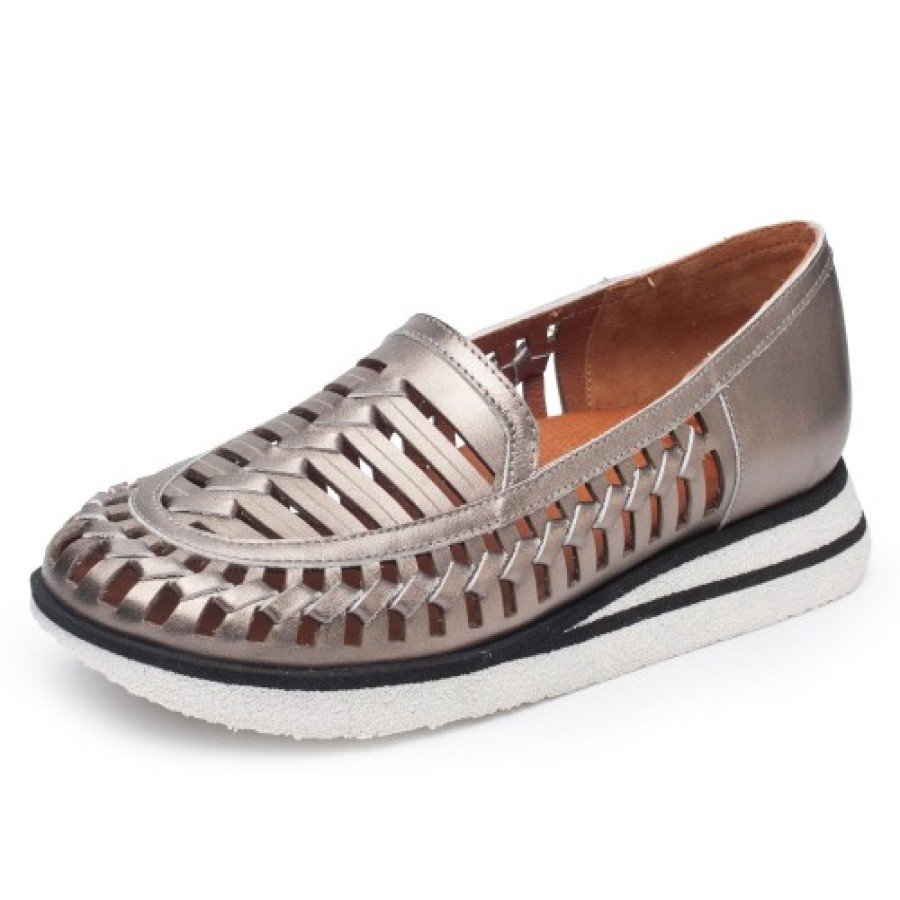 Women'S Yes Brand Shoes Travel | Yes Brand Shoes Women'S Ava In Pewter Metallic Plonge Leather