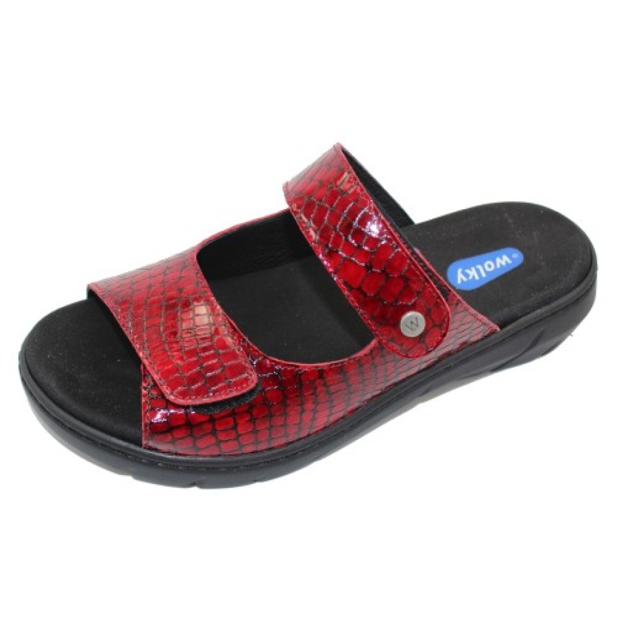 Women'S Wolky Wedges | Wolky Women'S Cyprus In Red Mini Croco Printed Leather