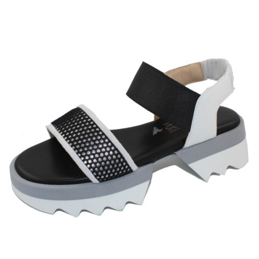 Women'S Softwaves Wedges | Softwaves Women'S Valera 8.74.01 In Ice/Black Leather/Elastic