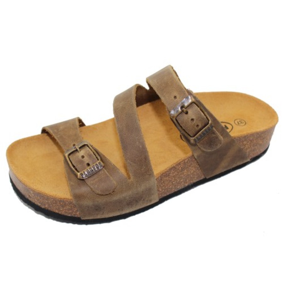 Women'S Plakton Slides | Plakton Women'S 341210 In Kaki Apure Oiled Leather