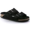 Women'S Birkenstock Flats | Birkenstock Women'S Arizona Shearling In Black Suede/Shearling