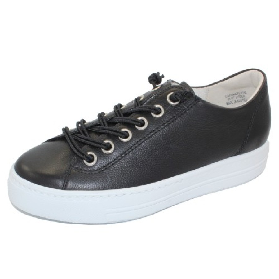 Women'S Paul Green Lace Up | Paul Green Women'S Hadley Sneaker In Black Smooth Glove Leather/White Sole