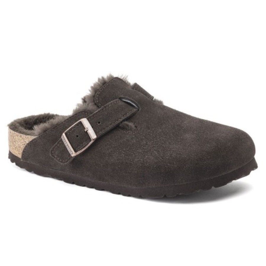 Women'S Birkenstock Clogs & Mules | Birkenstock Women'S Boston Shearling In Mocha Suede/ Shearling