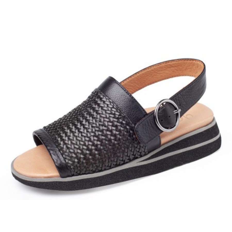 Women'S Yes Brand Shoes Wedges | Yes Brand Shoes Women'S Annie In Black Woven Leather/Plonge Leather