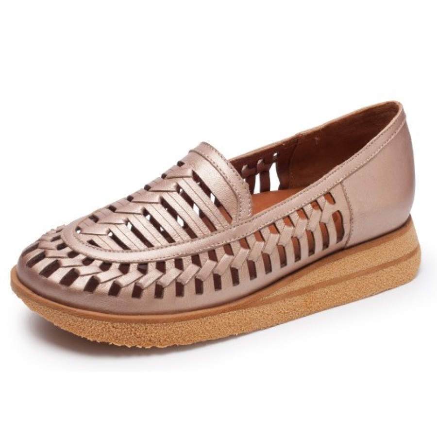 Women'S Yes Brand Shoes Walking | Yes Brand Shoes Women'S Ava In Soft Gold Metallic Plonge Leather