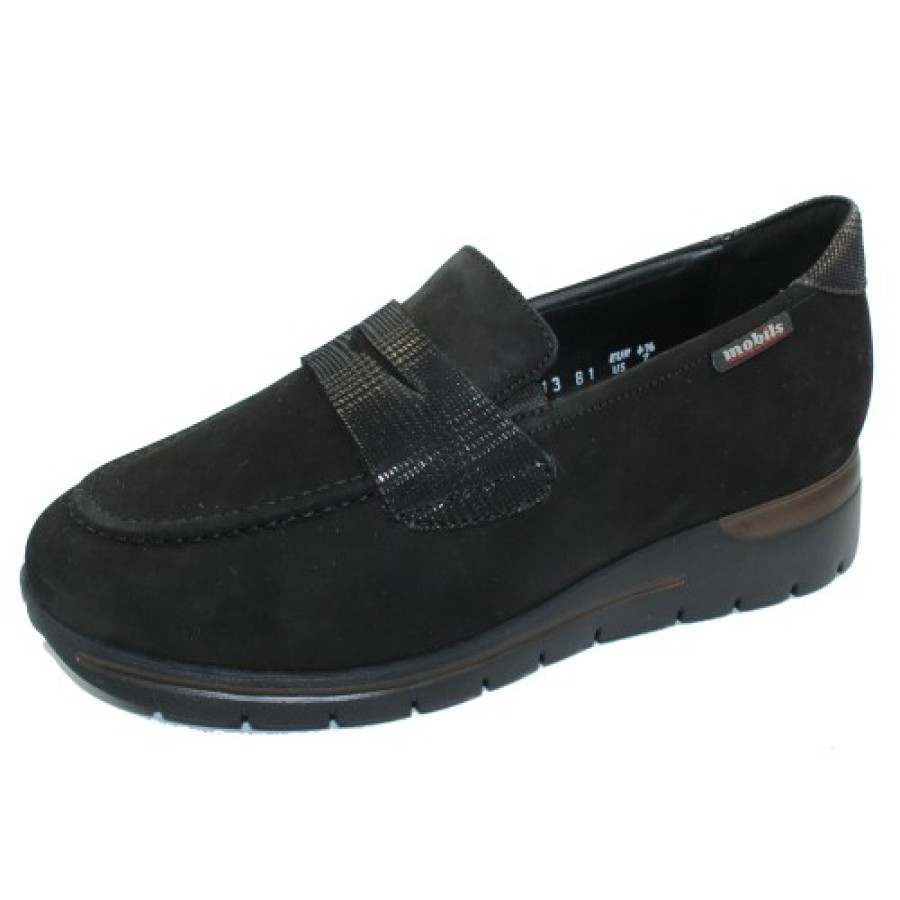 Women'S Mephisto Slip Ons | Mephisto Women'S Elyna In Black Bucksoft 6900/14