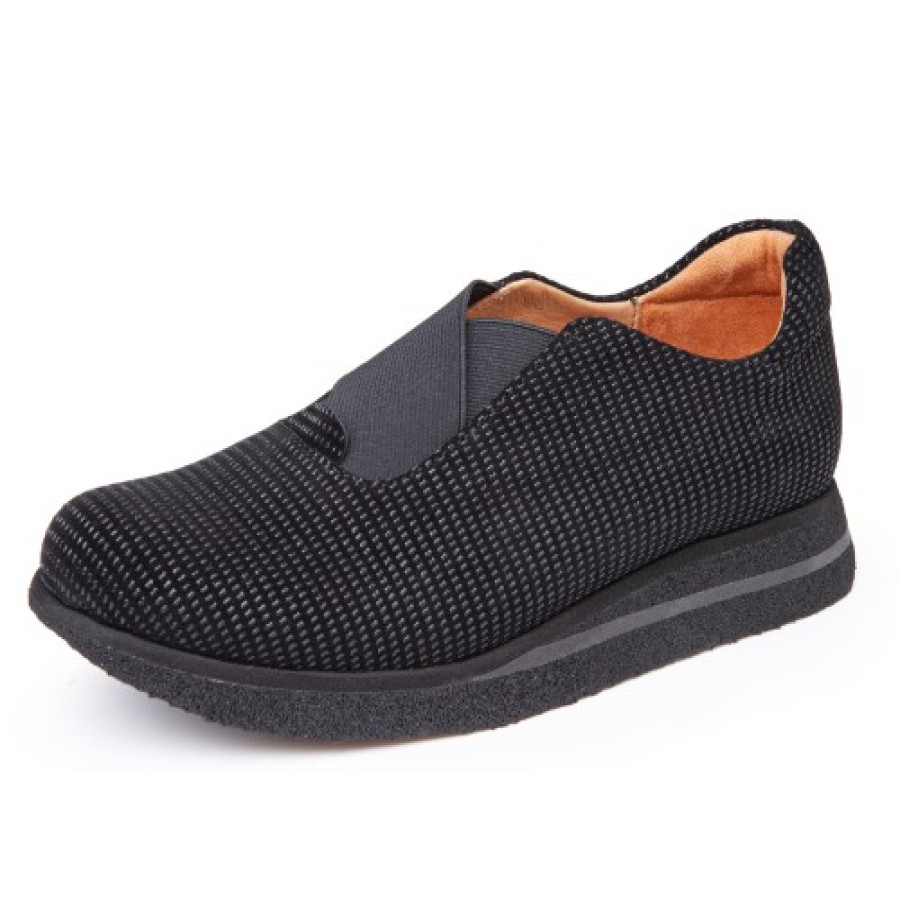 Women'S Yes Brand Shoes Walking | Yes Brand Shoes Women'S Arabella In Black Water Resistant Raindrop Suede