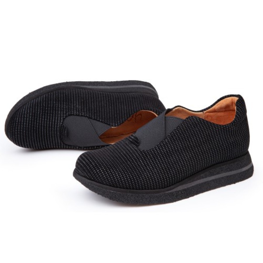 Women'S Yes Brand Shoes Walking | Yes Brand Shoes Women'S Arabella In Black Water Resistant Raindrop Suede