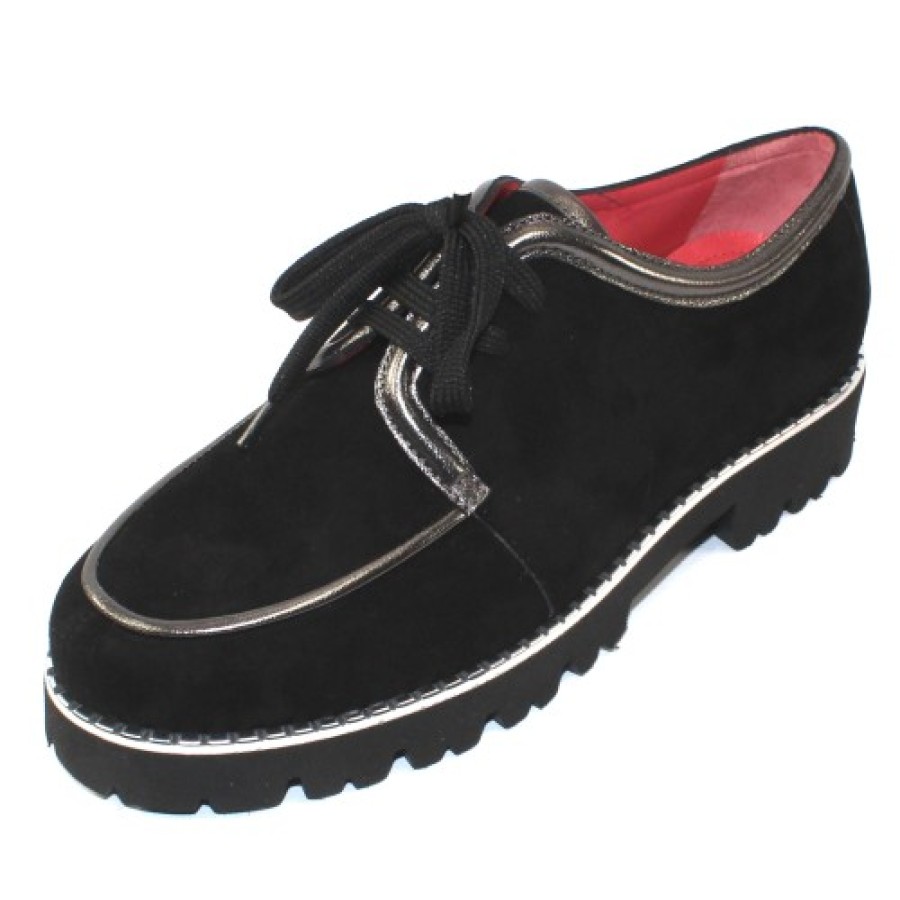 Women'S Pas De Rouge Oxfords | Pas De Rouge Women'S Marta 1964 In Black Suede/Anthracite Leather Trim