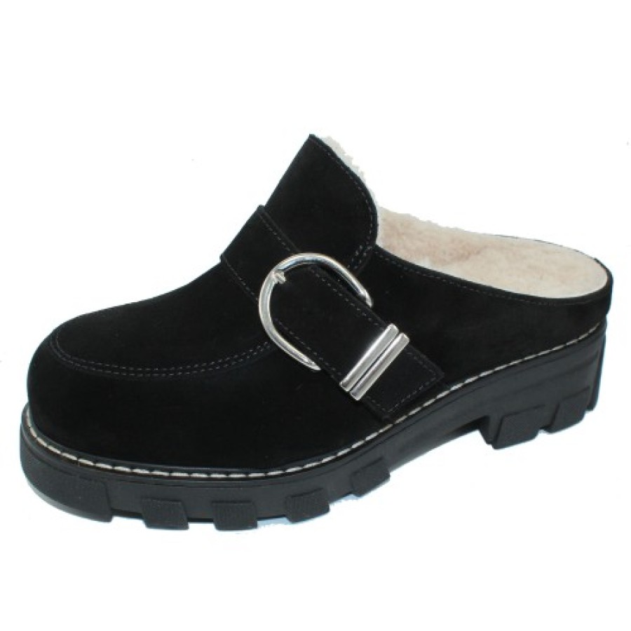 Women'S La Canadienne Heels | La Canadienne Women'S Allie In Black Waterproof Suede/Shearling