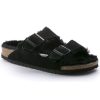 Women'S Birkenstock Footbed | Birkenstock Women'S Arizona Shearling In Black Suede/Shearling