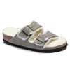 Women'S Birkenstock Slides | Birkenstock Women'S Arizona Shearling In Stone Coin Suede/Shearling