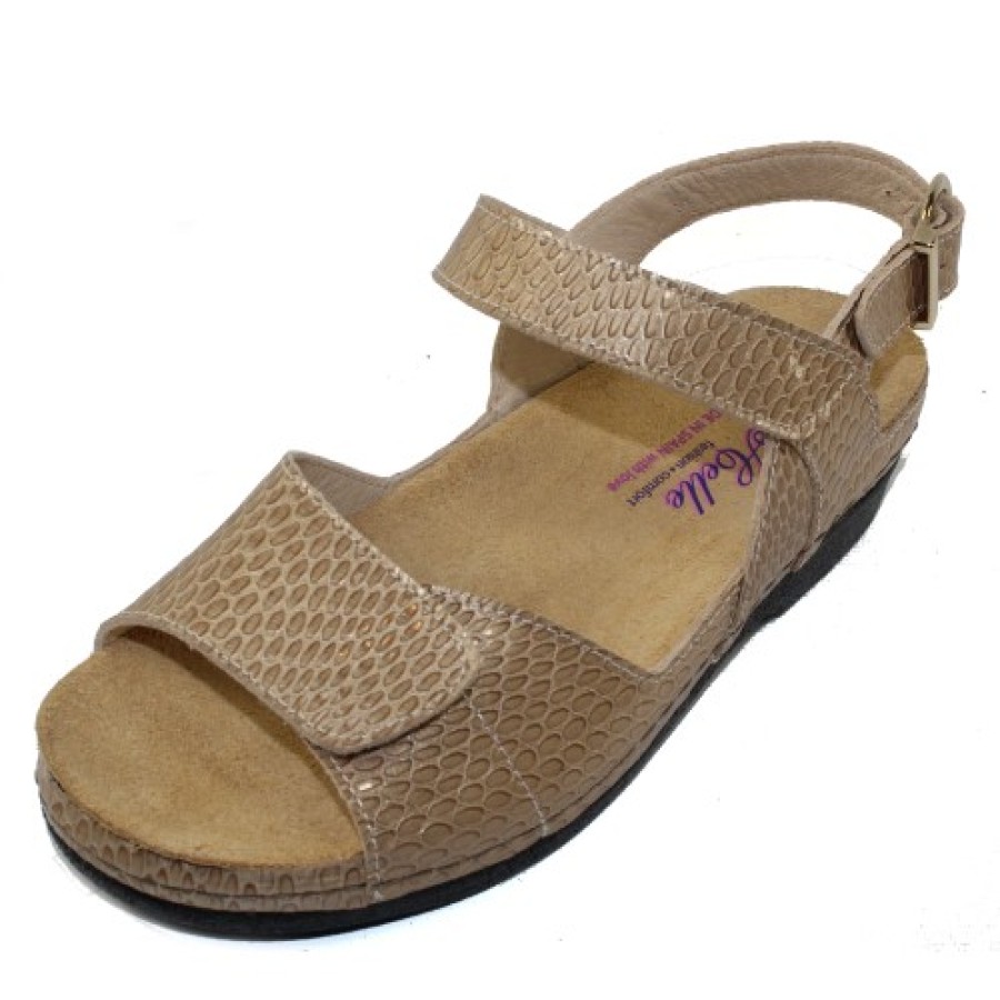 Women'S Helle Comfort Wedges | Helle Comfort Women'S Tam In Beige Croco Embossed Patent Leather