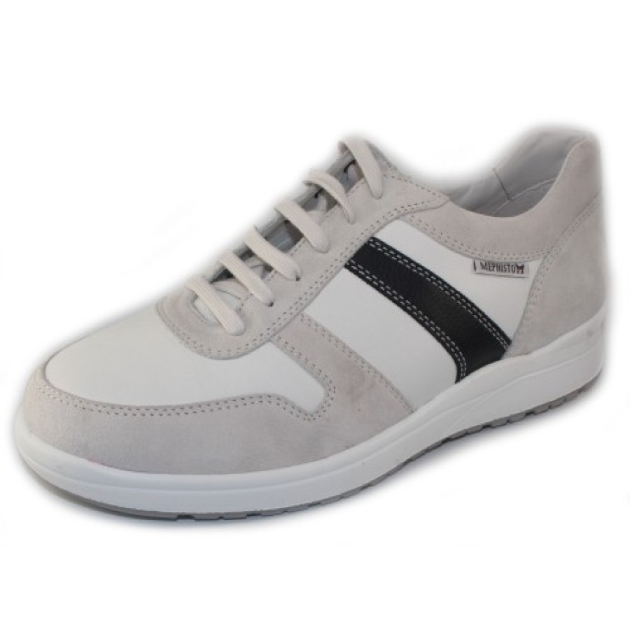 Men'S Mephisto Walking | Mephisto Men'S Vito In Off White Velsport Suede/Leather/Navy 3680/30/45